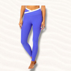 Beyond Yoga Purple High-Waist Crossover Leggings with White Trim